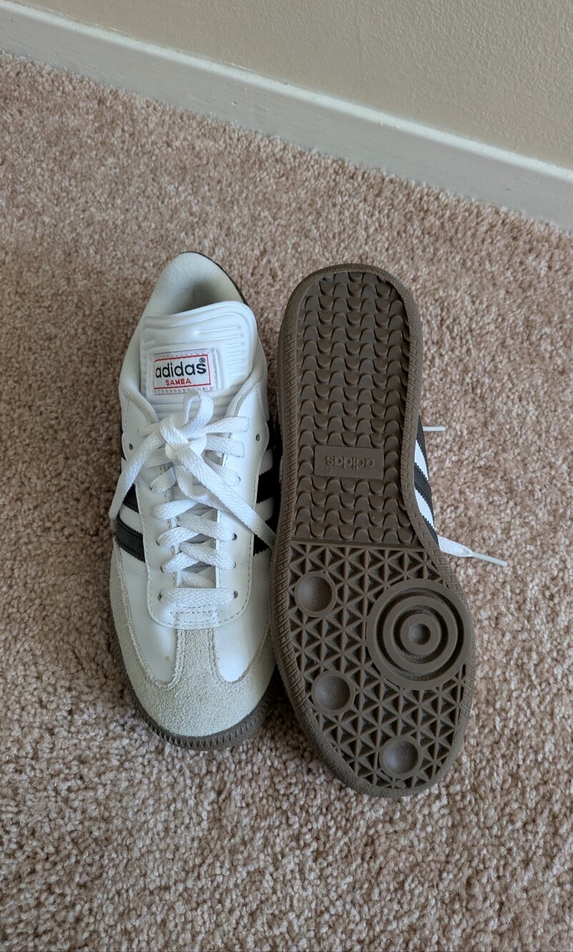 adidas Samba Men’s White with Black Stripes and Gum Sole Sneakers